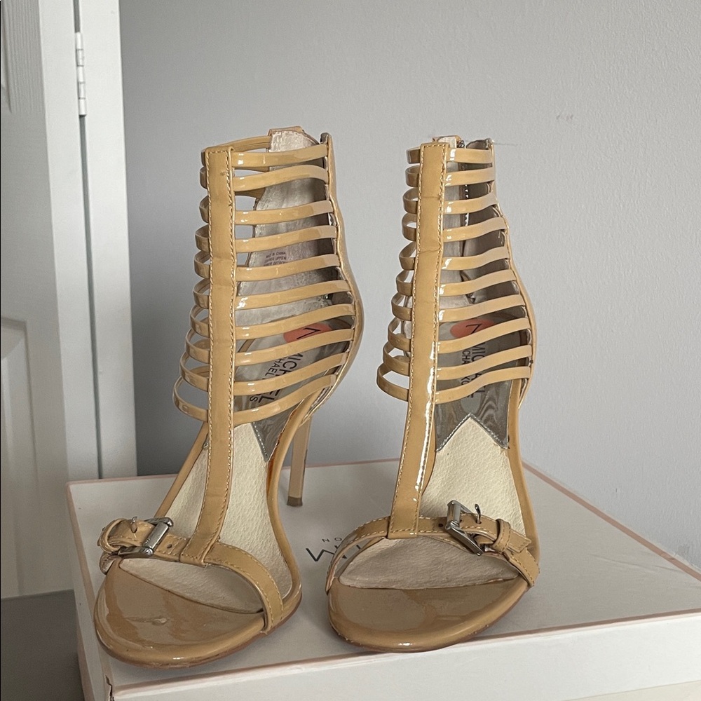 MK 7 Women’s Strappy High Heel Sandals in Beige - Fashion Heel